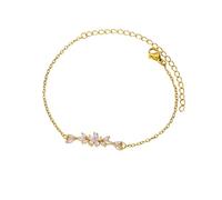KJHFD New 2025 Arrival Elegant Zircon Flowers Bracelet For Women Hers Charm Gold Color Stainless Steel Plant Bracelets Luxury Designer Jewelry Gifts Fashion Accessories Creative Gift