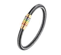 KJHFD New 2025 Arrival Genuine Black/White Steel Wire Braided Bracelet Women Men Stainless Steel Gay Pride Rainbow Magnitic LGBT Charms Bracelet Gift With For You Accessories Trendy Creative Gift