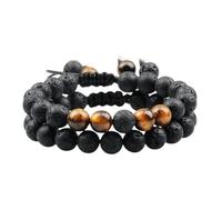 KJHFD New 2Pc/Set Couple Distance Beaded Bracelet 8Mm Natural Stone Tiger Eye Black Lava Bracelets Prayer Jewelry Fashion Trendy Accessories Creative Gift For Women And Men