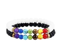 KJHFD New Unisex Stainles Stell 2Pcs/Set 7 Beads Bracelet 6Mm Volcanic Tiger Eye Stone Malachite Agate Beaded Bangles Couple Distance Jewelry Gift Fashion Trendy Accessories Creative For Women And Men