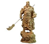 KJHFD Ornaments Boxwood 20cm Guanyu Sculpture Three Kingdoms Wood Statue Collection Wealth God Guan Gong Feng Shui Decor Home Office Decoration decorate