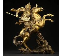 KJHFD Ornaments Pure copper horse riding Gong Sculpture the mighty god of war Guan Yu Bronze statue ornaments Feng Shui Decor Home Office Decoration decorate