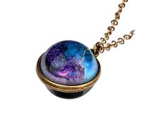 KJHFD Planet Necklace For Women And Men, Solar System Universe Space Two-sided Glass Pendant Necklace, Saturn Necklace Gold, Solar System Necklace, Earth Necklace