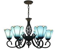 KJHFD s 6" Stained Glass Shade Ceiling Hanging Light Fixtures Mediterranean Pendant Lamp for Living Dining Room Bedroom Porch Corridor Kitchen Island Hot,Blue-6 Heads