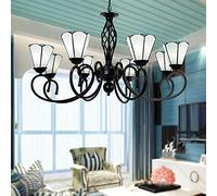 KJHFD s 6" Stained Glass Shade Ceiling Hanging Light Fixtures Mediterranean Pendant Lamp for Living Dining Room Bedroom Porch Corridor Kitchen Island Hot,White-8 Heads