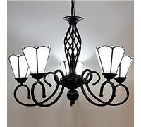 KJHFD s 6" Stained Glass Shade Ceiling Hanging Light Fixtures Mediterranean Pendant Lamp for Living Dining Room Bedroom Porch Corridor Kitchen Island Hot,White-5 Heads