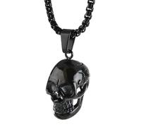 KJHFD Skull Necklace For Men, 925 Sterling Silver Goat Skull Head Pendant, Hip Hop Death Skull Skeleton Pendant Necklace, Memento Mori Necklace, Pirate Medallion