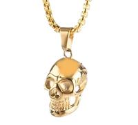 KJHFD Skull Necklace For Men, 925 Sterling Silver Goat Skull Head Pendant, Hip Hop Death Skull Skeleton Pendant Necklace, Memento Mori Necklace, Pirate Medallion