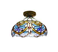 KJHFD Style Lamp Vintage Stained Glass Shade Flush Mount Ceiling Light for Dinner Living Room Bedroom,6 inches