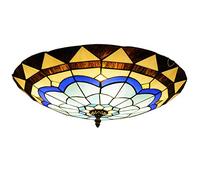 KJHFD Style Light Mediterranean Stained Glass Brown Blue Feather Shade Flush Mount with 3-Color Variable Ceiling Lamp Fixture for Bedroom,12 inches