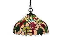 KJHFD Style Pendant Light Fixture 12" Purple Grape Handcrafted Stained Glass Shade Large Swag Farmhouse Hanging Lamp for Kitchen Island, Dining Room, Hallway
