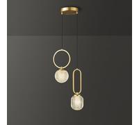 KJHFD Vintage Brass with Clear Shade Small 2-Light Ribbed Glass Ceiling Hanging Lampd Antique Chandelier for Bedroom Kitchen Island Dining Table Bathroom Living Room/Cylinder 2 Lights