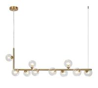 KJHFD WQHPLMD 10 Bubble Clear Glass Dimmable Linear Chandelier Gold Mid Century Ceiling Pendant Light Black Long Strip Hanging Lamp for Dining Table Bedroom Living Room Office