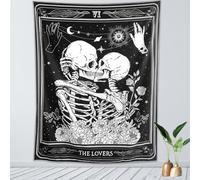 KJHL The Lovers Skull Tapestry Wall Hanging Black Gothic Witchy Tapestry Dark Vertical Skeleton Tapestries Aesthetic for Bedroom Living Room Decor 48ʺ x 36ʺ