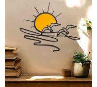 KJHWYXD Metal Rising Sun With Seagulls Decorative Wall Art, Minimalist Line Iron Wall Hanging, Modern Painting Wall Sculpture Sign, Home Bedroom Bathroom Outdoor Indoor Kitchen Decor, 40x33cm