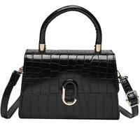 KJHZCE Crocodile Pattern Top-Handle Handbag Faux Leather Vintage Alligator Print Shoulder Purse Novelty Unique Tote Crossbody Bag(Black1)