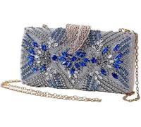 KJHZCE Evening Rhinestones Crystal Embroidered Square Women's Bag(Blue)