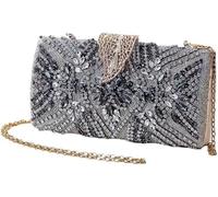 KJHZCE Evening Rhinestones Crystal Embroidered Square Women's Bag(Gray)