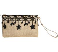 KJHZCE Fringe Lace Embroidery Envelope Wrist Bag Summer Beach Vocation Boho Straw Handbag Handmade Woven Tassel Clutch(Khaki)