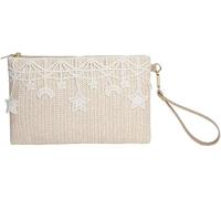 KJHZCE Fringe Lace Embroidery Envelope Wrist Bag Summer Beach Vocation Boho Straw Handbag Handmade Woven Tassel Clutch(Beige)
