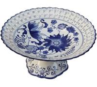 KJHZCE Fruit Tray Chinese Style High-Foot Tea Tray Hand-Painted Blue and White Porcelain Fruit Tray Retro Dessert Dried Fruit Ceramic Tray Zen Ornaments Fruit Holder(Large)(Large)