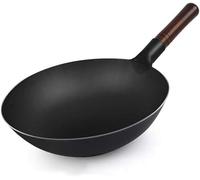 KJHZCE Hand Hammered Wrought Iron Wok Pre-Seasoned Stir-Fry Pan with Iron Shovel Round Bottom for Gas Electric and Outdoor Cooking 32CM(38cm)
