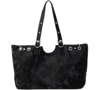 KJHZCE Shoulder Tote for Women Chic Leather Hobo Bag with Grommet Rings Trendy Brown Purse for Fall&Winter(Black)