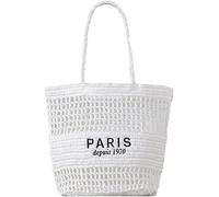 KJHZCE Straw Beach Bag Women PARIS Letter Woven Tote Shoulder Crochet Handbag Mesh Summer Vacation Picnic Purse(White)