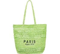 KJHZCE Straw Beach Bag Women PARIS Letter Woven Tote Shoulder Crochet Handbag Mesh Summer Vacation Picnic Purse(Green)