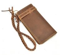 KJHZCE Vintage Hasp Large Capacity Horse Real Leather Man Bifold Purse Clutch Wallet Chain，A-One Size
