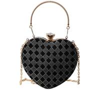 KJHZCE Woman Diamond Heart Shape Vintage Plaid Rhinestone Handbag(Black)