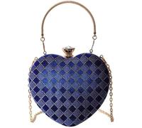 KJHZCE Woman Diamond Heart Shape Vintage Plaid Rhinestone Handbag(Blue)
