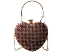 KJHZCE Woman Diamond Heart Shape Vintage Plaid Rhinestone Handbag(Brown)