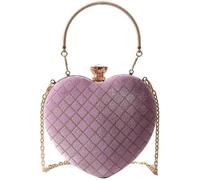 KJHZCE Woman Diamond Heart Shape Vintage Plaid Rhinestone Handbag(Purple)