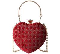 KJHZCE Woman Diamond Heart Shape Vintage Plaid Rhinestone Handbag(Red)