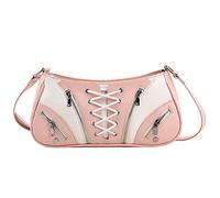 KJHZCE Women's Patchwork Color Riveted Crossbody Bag PU Binding Locomotive Shoulder Bag Quilted Large Capacity Street Tote Bag(Pink)