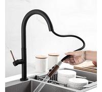 KJJFIPCXP Kitchen Sink Mixer Tap with Pull Down Sprayer,Kitchen Taps 360 Degree Rotation Hot and Cold Kitchen Sink Faucet Brass Single Hole 2 Modes Kitchen Faucet-Black(Blanc)