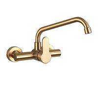KJJFIPCXP wall mount kitchen faucets, gold brushed, 304 stainless steel, wall-mounted, balcony sink laundry sink sink, rotatable,hot water faucet-Golden big bend(Golden seven-character tube)