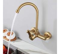 KJJFIPCXP wall mount kitchen faucets, wall-mounted, 304 stainless steel,hot water faucet, brushed gold, swivel, sink Balcony Laundry pool-Golden big bend(Golden seven-character tube)