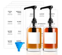 KJKVIVH 2Piece Coffee Syrup Dispenser Cup with Labels Glass Syrup Pump Dispenser Bottle, Parts Accessories for Coffee Bar Accessories, 500 ML