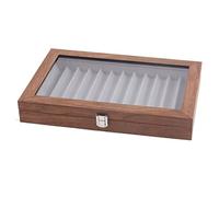 KJKVIVH Walnut Pen Storage Holder - 12 Grid Case for Fountain Pens - Anti Dust Rectangle Display Box - Student Gift