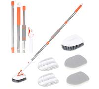KJLEEN 3-in-1 Shower Scrubber Cleaning Brush Bathtub Tile Scrubbing Floor Brush with 52 inch Long Handle Extendable Handle and 3 Brush Heads for Cleaning Bathroom Wall Tile Floor Baseboard Sink