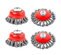 KJLEEN Angle Grinder Wire Brush Set of 4, Twist Knot Wire Brush Wire Wheel for 115mm Sander Angle Grinder w/ M14 Thread, Brush Diameter 75 mm 100mm Wire Brush for Paint & Rust Removal & Weld Cleaning