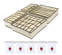 KJLEEN Underwear Drawer Organisers Set of 4 Foldable Fabric Drawer Dividers, Wardrobe Organiser Boxes with Compartments for Underwear Socks Ties Bras Cosmetics Baby Clothes Bed Drawer (Beige)
