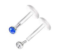 KJM FASHION 2PCS Bioplastic Push In Lip Studs 16g 1/4 6mm 2mm Sapphire Crystal Ball Medusa Earring Marilyn Monroe Piercing Jewellery 0433
