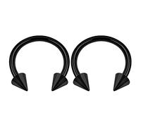 KJM FASHION 2PCS Stainless Steel Black Circular Barbell Horseshoe 14 Gauge 1/2 12mm 4mm Spike Nose Earrings Tragus Piercing Jewelry 2913