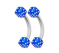 KJM FASHION 2PCS Stainless Steel Curved Barbell 16 gauge 5/16 8mm 3mm Dark Blue Dice Snakebites Earrings Eyebrow Piercing Jewellery 1677