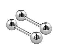 KJM FASHION 2PCS Stainless Steel Stud Barbell Tongue Rings 14 Gauge 1/2 12mm 6mm Ball Nipple Bars Piercing Jewellery 2502