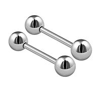 KJM FASHION 2PCS Stainless Steel Stud Barbell Tongue Rings 14 Gauge 9/16 14mm 6mm Ball Nipple Bars Piercing Jewellery 2503