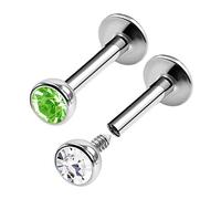 KJM FASHION 2PCS Steel Internally Threaded Labret Studs 16g 1/4 6mm 3mm Peridot Crystal Snakebites Earring Monroe Piercing Jewellery 0419
